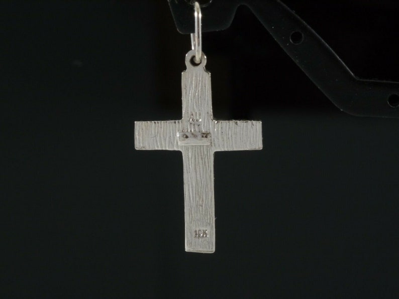 Estate Vintage 10k White Gold Laser Cut Unisex Cross Charm Pendant No Chain