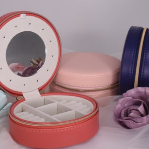 Scatola portagioie rotonda e regolabile, collane, anelli, orecchini, custodia da viaggio, contenitore per cosmetici, scatola porta-anelli portatile