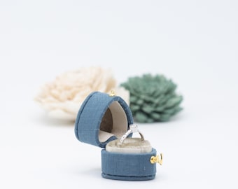 Blue Jean, scatola portagioie a forma di cuore in stile georgiano vintage, scatola portagioie in lino e velluto, proposta, fidanzamento, matrimonio, presentazione, regalo