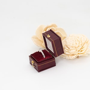 Luxury Antique Style Burgundy Square Mini Ring Box ,Victorian Style Jewelry Box, Proposal  Engagement Presentation Wedding Ring Box