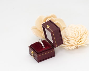Luxury Antique Style Burgundy Square Mini Ring Box ,Victorian Style Jewelry Box, Proposal  Engagement Presentation Wedding Ring Box