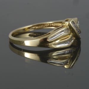 Vintage 10k Yellow Gold Round Channel Set & Baguette Diamond Bypass Ring image 5