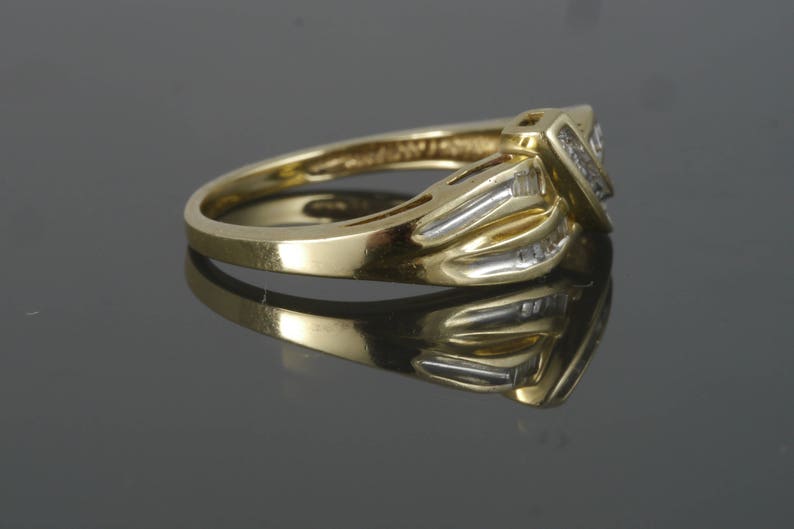 Vintage 10k Yellow Gold Round Channel Set & Baguette Diamond Bypass Ring image 5