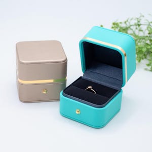 Luxury Antique Style Ring Box , Jewelry Box, Proposal Engagement Presentation Wedding Ring Box , Celadon Gold  Color, Tiffany Color.