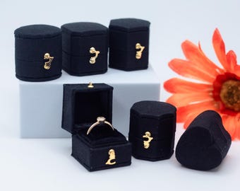 Caja para anillos de joyería de estilo antiguo georgiano negro, de lino y terciopelo, ideal para propuestas, compromisos, bodas, presentaciones, reliquias familiares, regalos de aniversario.