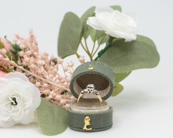 Waldgrün Farbe Antique Style Victorian Mini Oval Form Ring Box LINNEN & VELVET Schmuckschatulle, Verlobungsvorschlag Hochzeit Präsentation