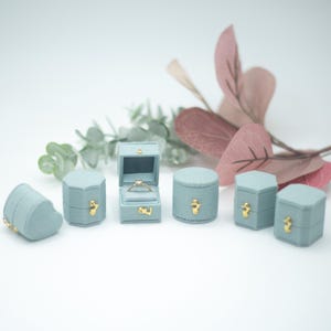 Scatola per anelli in stile antico georgiano blu verde e menta fredda Scatola per anelli in velluto di lino Proposta di matrimonio Presentazione di fidanzamento Cimelio