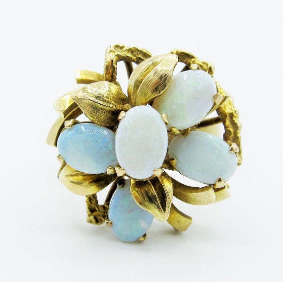 Vintage Estate Retro 14k Yellow Gold Natural Opal… - image 1