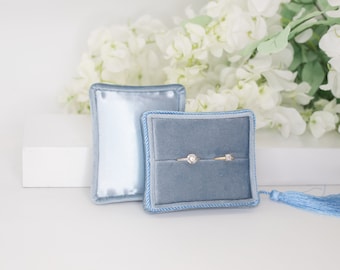 Light Blue Luxury Handmade  Keepsake Velvet  Jewelry  Box | Proposal presentation box| wedding | Engagement ring box | 1 - 2 slot ring box |