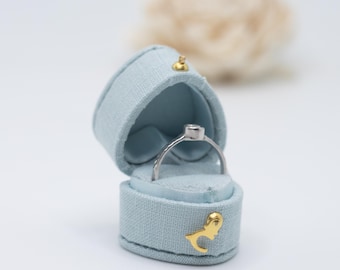 Scatola portagioie a forma di cuore in stile georgiano, colore azzurro, in lino e velluto, per proposta di matrimonio, fidanzamento, matrimonio, presentazione, regalo