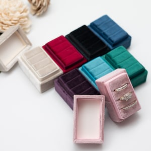 8 Colors Luxury Handmade Keepsake Rectangle  Shape Velvet 3 Slots  Ring Box  Engagement Wedding Proposal Presentation Jewelry Ring Box