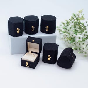Black Beige Georgian Antique Style Jewelry Ring Box Linen  Velvet  Proposal Engagement Wedding Presentation  Heirloom Anniversary Gift