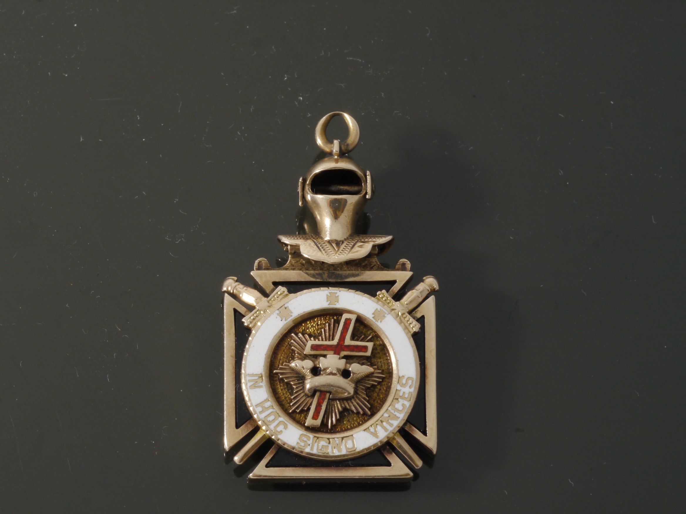Rose Gold Knights Templar Pendant, Antique In Hoc Signo Vinces Medal, Mens Antique Jewelry, Estate Jewelry, Fraternal Organization
