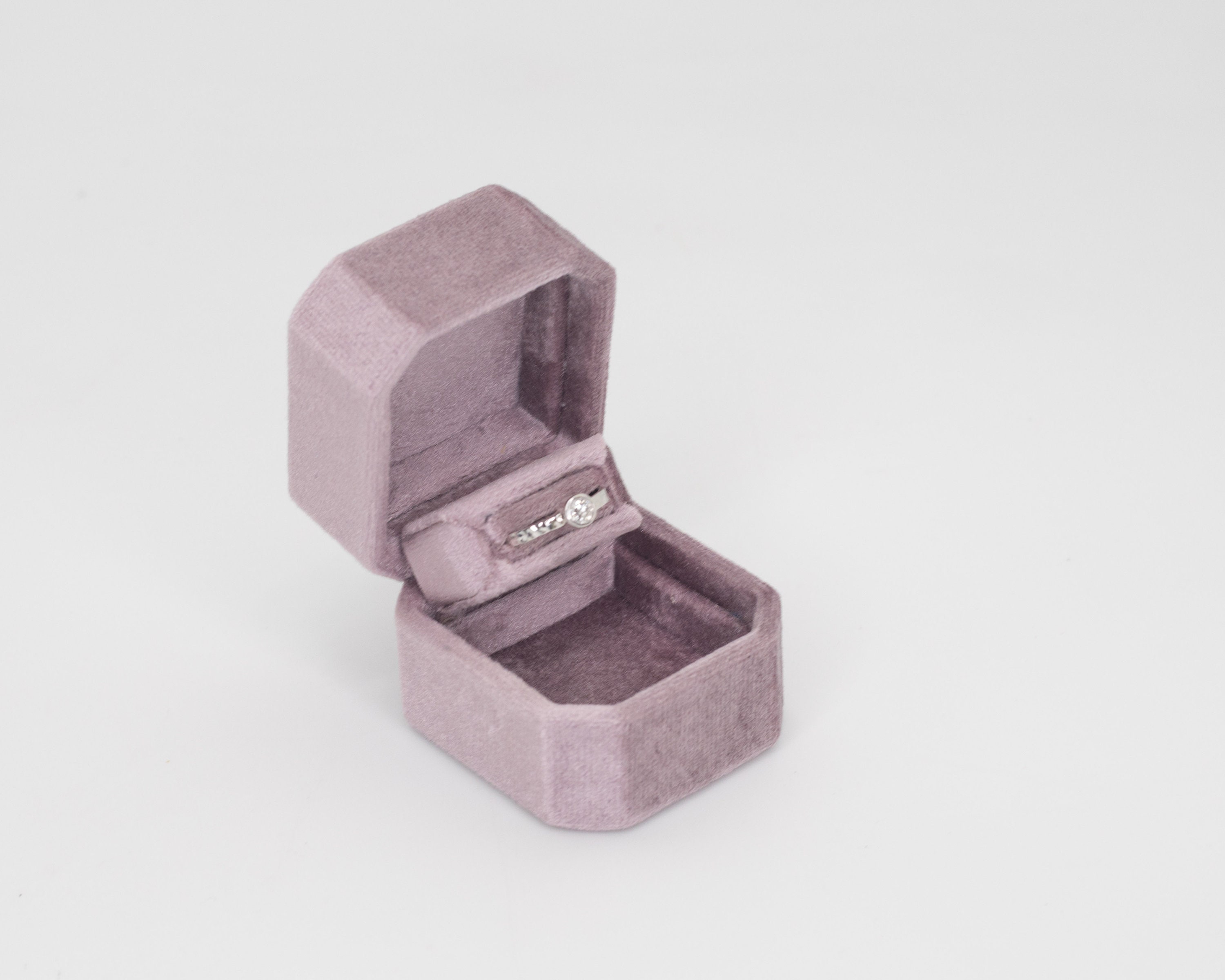 Lavender  Color Luxury Handmade Keepsake Velvet Ring Box  Single Slot Engagement Wedding Proposal Presentation Jewelry Ring Box