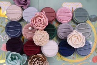 Scatola Portaanelli In Velluto Ottagonale, 3 Scomparti, Vintage 5x5x5 Cm, Con Coperchio Staccabile, Per Matrimonio E Proposta