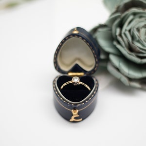 Luxury Antique Style Mini Ring Box, Victorian Style Jewelry Box, Proposal Engagement Presentation Wedding Ring Box,Navy Blue Heart Shape Box