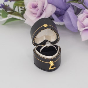 Black Luxury Antique Style Mini Ring Box, Victorian Style Jewelry Box, Proposal Engagement Presentation Wedding Ring Box,  Heart Shape Box