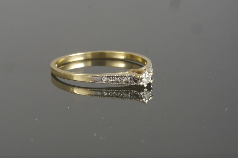 Retro 10k Two Tone Gold Milgrain Cathedral Diamond Solitaire Engagement Ring