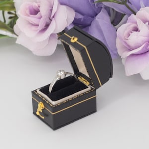 Black Luxury Antique Style Mini Ring Box ,Victorian Style Jewelry Box, Proposal  Engagement Presentation Wedding Ring Box ,  Domed Rectangle