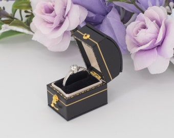 Mini caja de anillo de estilo antiguo de lujo negro, caja de joyería de estilo victoriano, caja de anillo de boda de presentación de compromiso de propuesta, rectángulo abovedado