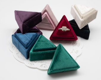 7 Colors Luxury Handmade Keepsake Velvet Ring Box Triangle Single Slot Engagement Wedding Proposal Presentation Jewelry Ring Box