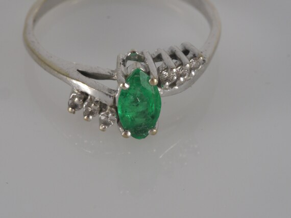 Vintage 14k White Gold Marquise Emerald Diamond A… - image 3