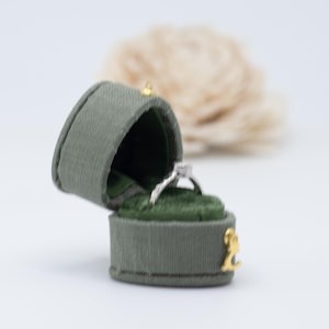 Scatola portagioie a forma di cuore vintage in stile georgiano, verde foresta, scatola portagioie in lino e velluto, proposta, fidanzamento, matrimonio, presentazione, regalo