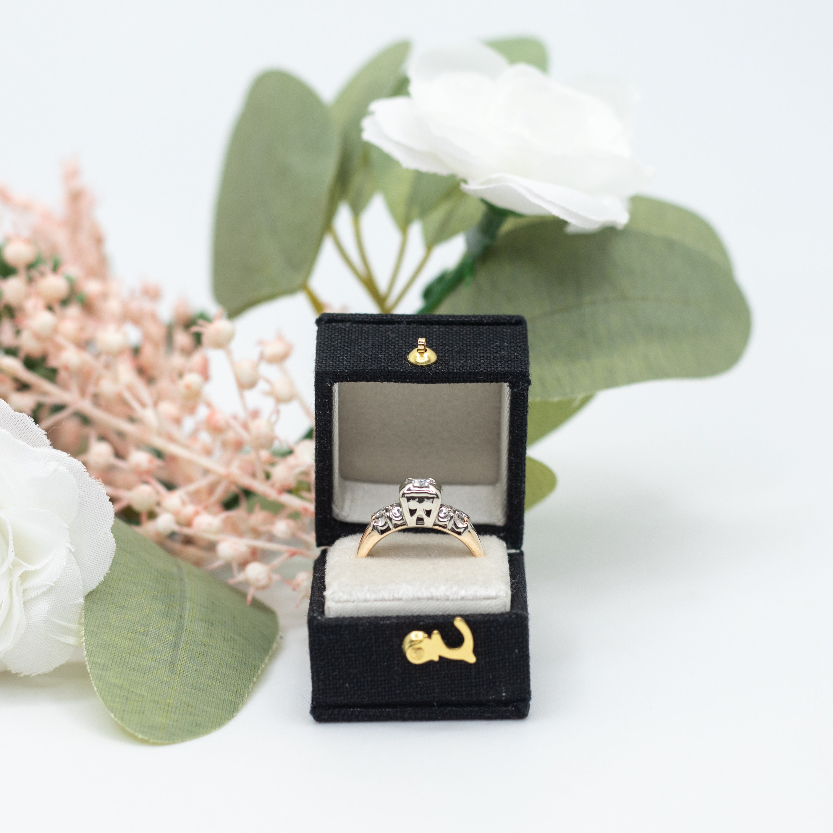 Black Handmade Antique Style Victorian Square Shape Ring Box