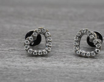 Genuine Diamond Stud Earrings | 14k White Gold Natural Diamond Women's  Heart  Earrings