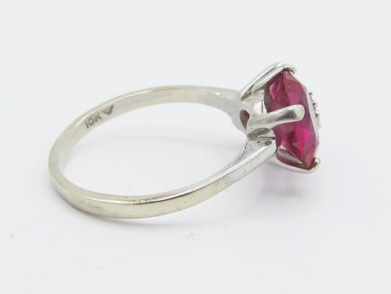 Vintage Two Stone Synthetic Ruby and Diamond Acce… - image 3
