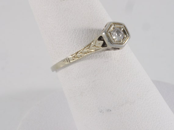 Antique Art Deco 14k White Gold Diamond Solitaire… - image 1