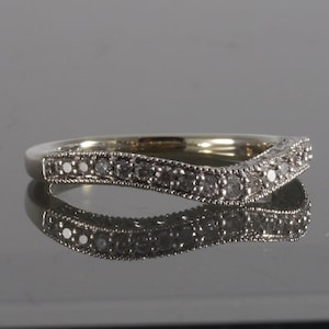 Vintage 10k White Gold Prong Set Diamond Ring Guard Wedding Band