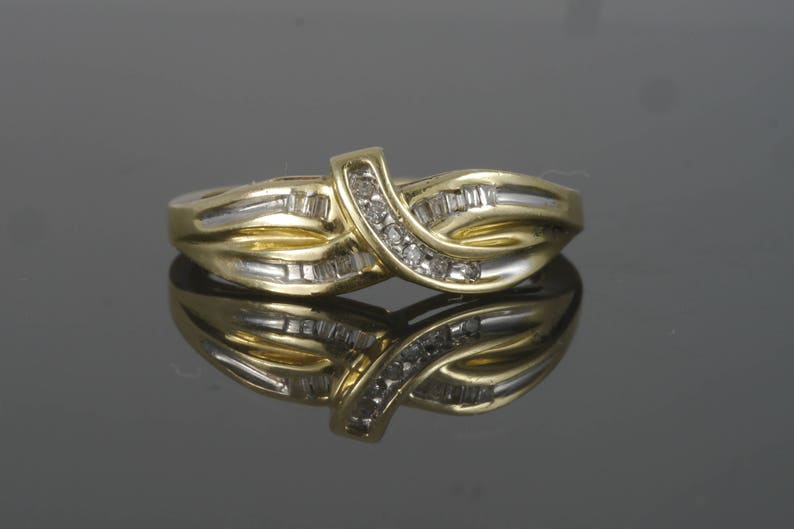 Vintage 10k Yellow Gold Round Channel Set & Baguette Diamond Bypass Ring image 1