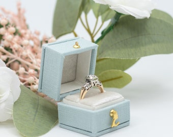Baby Blue Handmade Antique Style Victorian Mini Square Shape Ring Box  LINNEN  VELVET Jewelry Box, Engagement Proposal Wedding Presentation