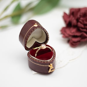 Luxury Antique Style Mini Ring Box, Victorian Style Jewelry Box, Proposal Engagement Presentation Wedding Ring Box, Burgundy Heart Shape Box