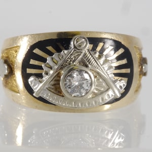 Schwerer 14K 2ton gold .3CT VS Diamant Masonic Past Masters Herren Ring Größe 10,75