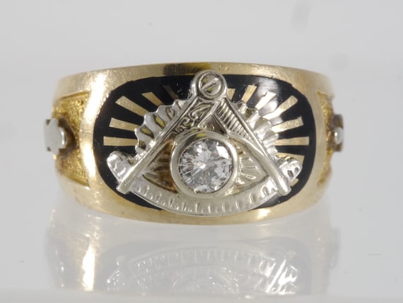 Heavy 14K 2tone gold .3CT VS diamond Masonic Past… - image 1