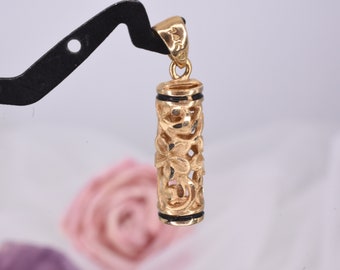 14K Yellow Gold Traditional Floral Tube Pendant  Charm  / Hawaiian Pendant