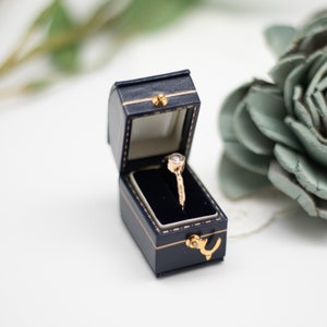 Luxury Antique Style Mini Ring Box ,Victorian Style Jewelry Box, Proposal Engagement Presentation Wedding Ring Box,Navy Blue Domed Rectangle