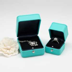 Luxury Vintage Style Turquoise Soft Leather Gift  Ring Box| Necklace Box| Pendant Box | Engagement Wedding Proposal Presentation Jewelry Box