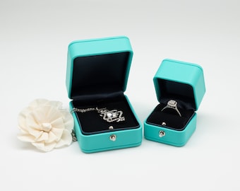 Luxury Vintage Style Turquoise Soft Leather Gift  Ring Box| Necklace Box| Pendant Box | Engagement Wedding Proposal Presentation Jewelry Box