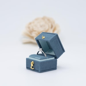 Blue Jean , Georgian Vintage Square  Jewelry  Ring Box, Linen & Velvet Ring  Box, Proposal , Engagement, Wedding ,Presentation, Gift