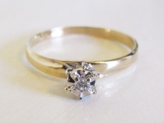 Vintage 14k Yellow Gold Diamond Engagement Promise Ring Etched Signed Keepsake