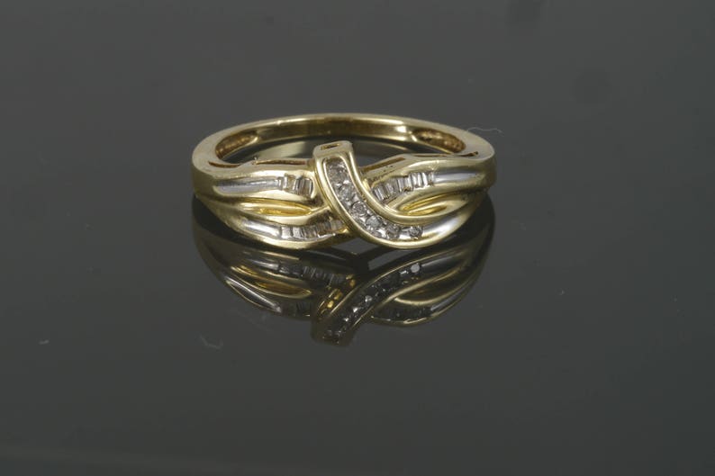 Vintage 10k Yellow Gold Round Channel Set & Baguette Diamond Bypass Ring image 3