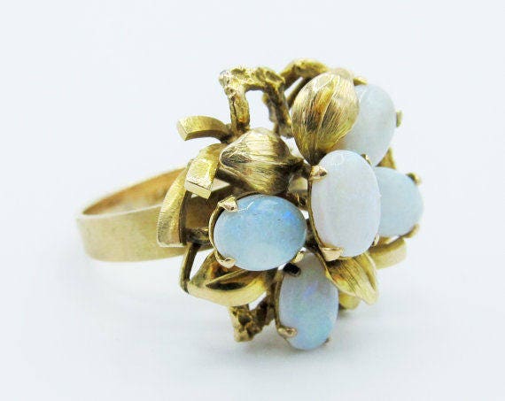 Vintage Estate Retro 14k Yellow Gold Natural Opal… - image 2