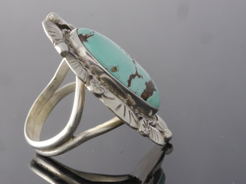 Vintage Native American 925 Sterling Silver Robins Egg Turquoise Solitaire Ring