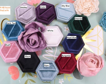 11 Colors Luxury Handmade Velvet Ring Box Hexagon SINGLE Engagement Ring Wedding Ring Box Emerald White  Blush Color Velvet Ring Box