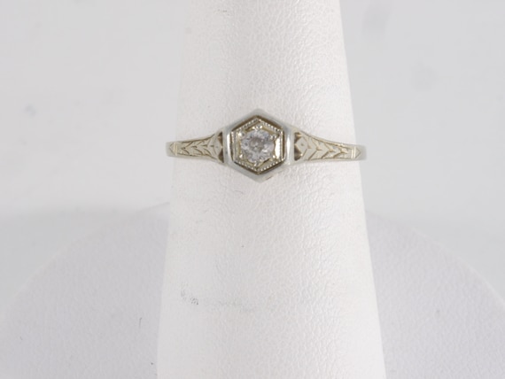 Antique Art Deco 14k White Gold Diamond Solitaire… - image 2