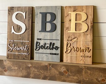 Personalized 3D Wood Family Name Sign, Wedding Gift