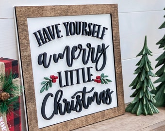 Merry Little Christmas Sign: 3D Lettering, Farmhouse Holiday Decor